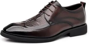 Mens Lace-up Leather Shoes Formal Non-Slip Leather Fashion Genuine Leather Platform Slip-on Oxfords(Brown,8.5)