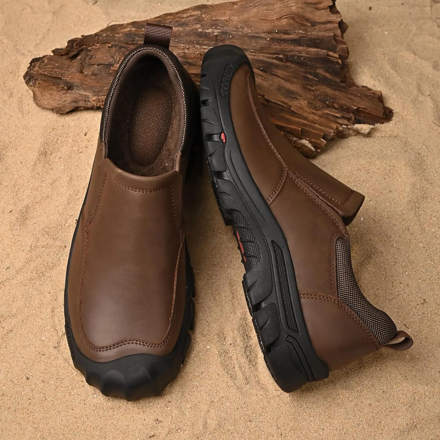 Mens Leather Slip On Hiking Outdoor Waterproof Causal Loafers Work Walking Shoes