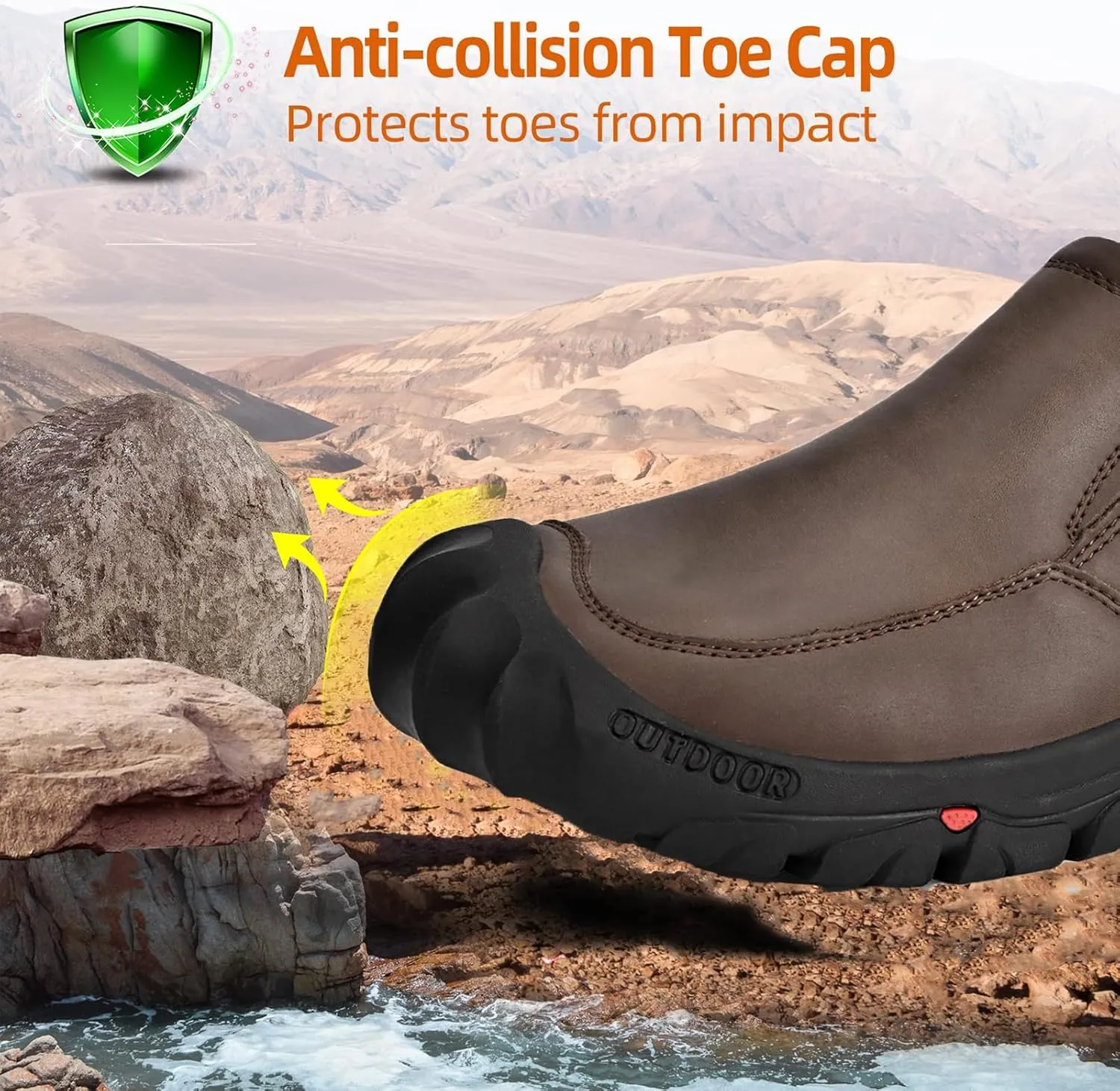 Mens Leather Slip On Hiking Outdoor Waterproof Causal Loafers Work Walking Shoes