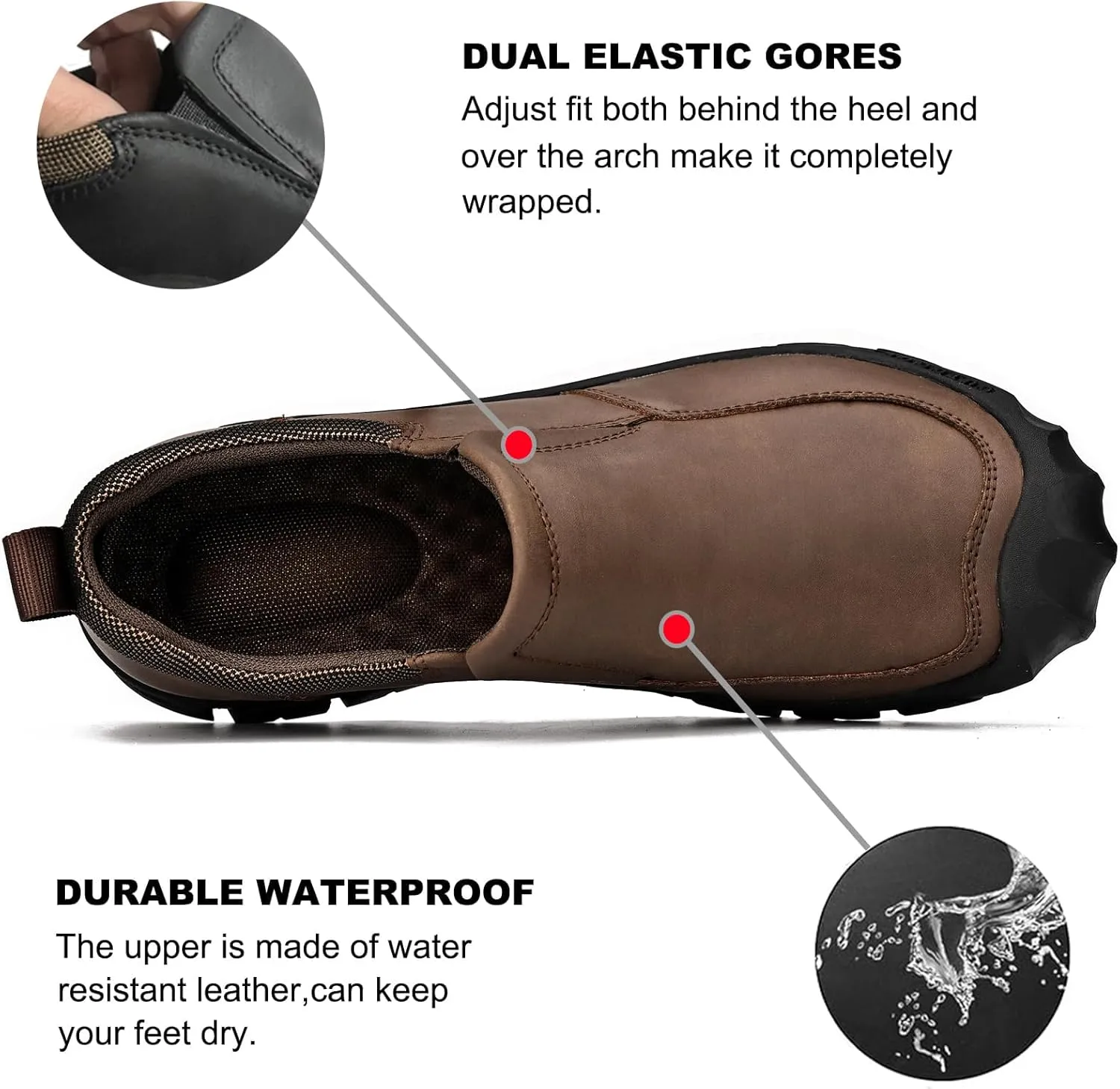 Mens Leather Slip On Hiking Outdoor Waterproof Causal Loafers Work Walking Shoes