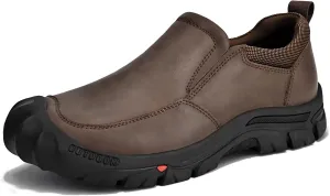 Mens Leather Slip On Hiking Outdoor Waterproof Causal Loafers Work Walking Shoes