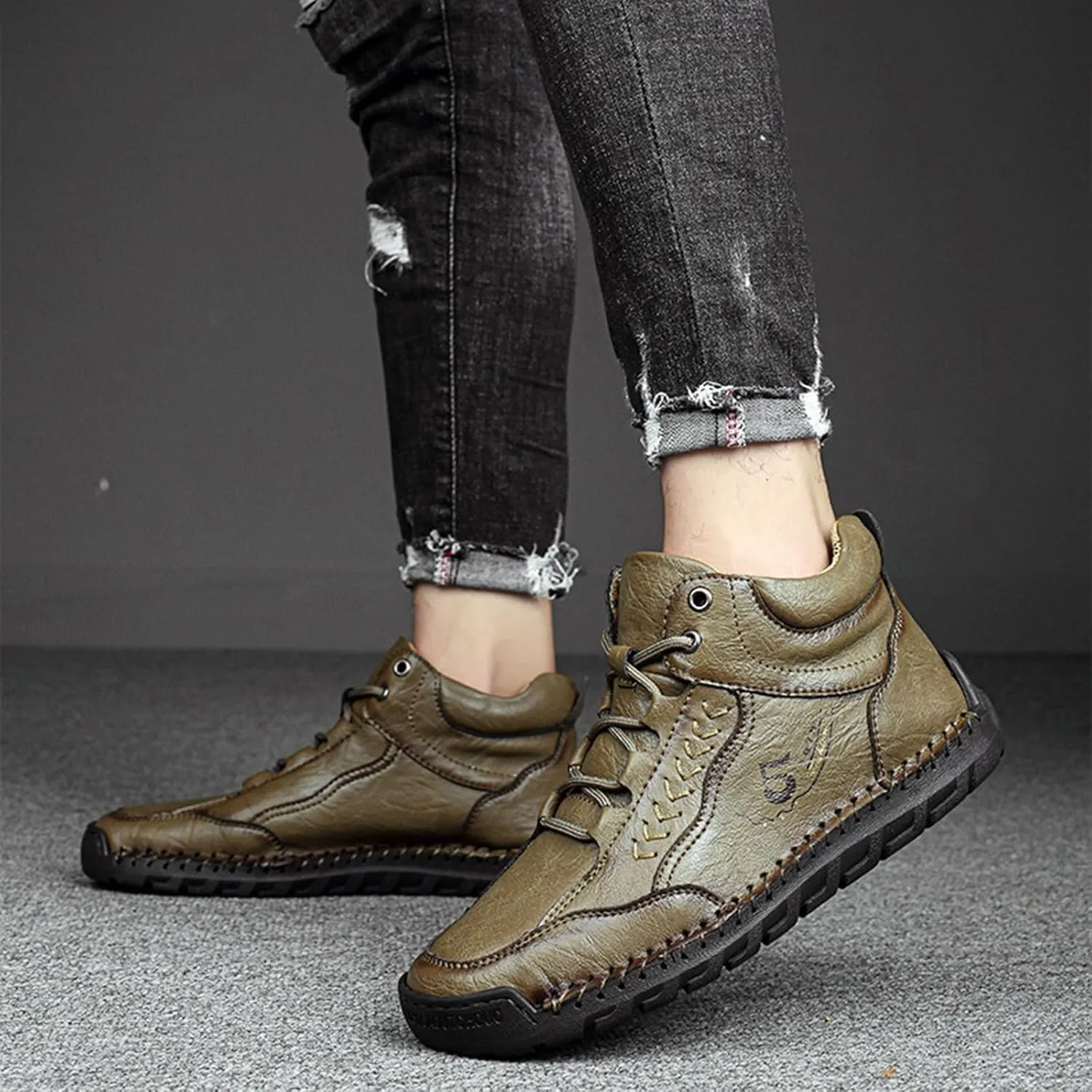 Mens Leather Sneakers Casual Comfy Sole Walking Running Shoes Comfortable Tennis Shoes Closed Toe Non Slip Summer Spring Men Sneaker for Hiking
