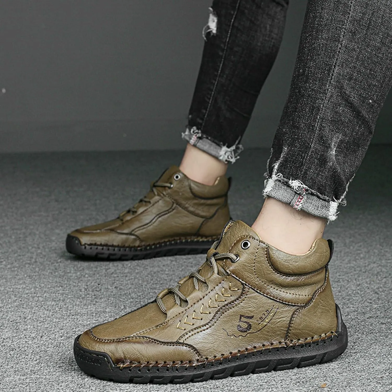Mens Leather Sneakers Casual Comfy Sole Walking Running Shoes Comfortable Tennis Shoes Closed Toe Non Slip Summer Spring Men Sneaker for Hiking