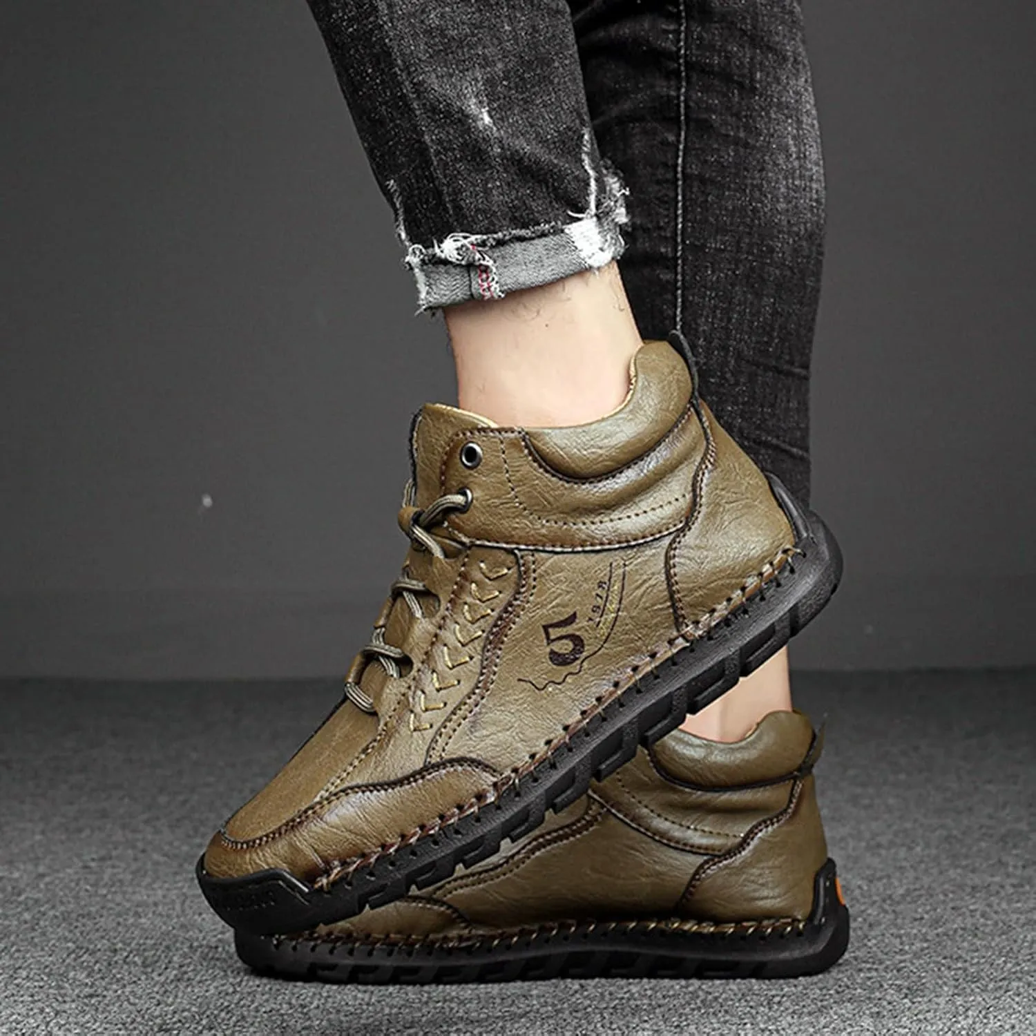 Mens Leather Sneakers Casual Comfy Sole Walking Running Shoes Comfortable Tennis Shoes Closed Toe Non Slip Summer Spring Men Sneaker for Hiking