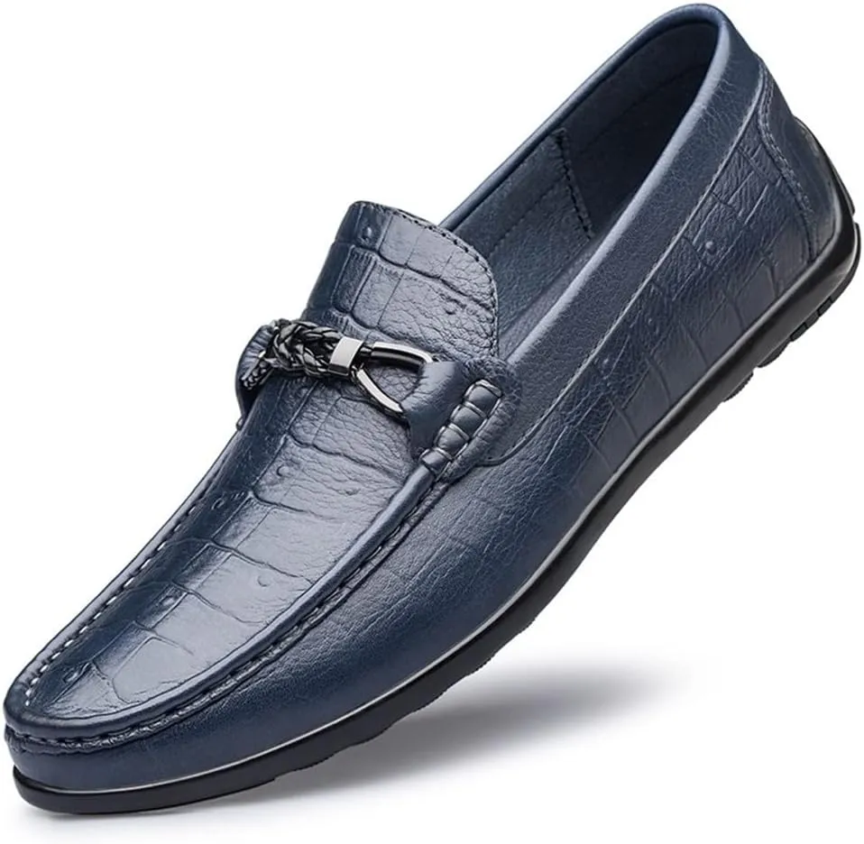 Men's Loafers Round Toe Moccasins Faux Crocodile Print Leather Slip Resistant Flexible Anti-Slip Fashion Slip-on