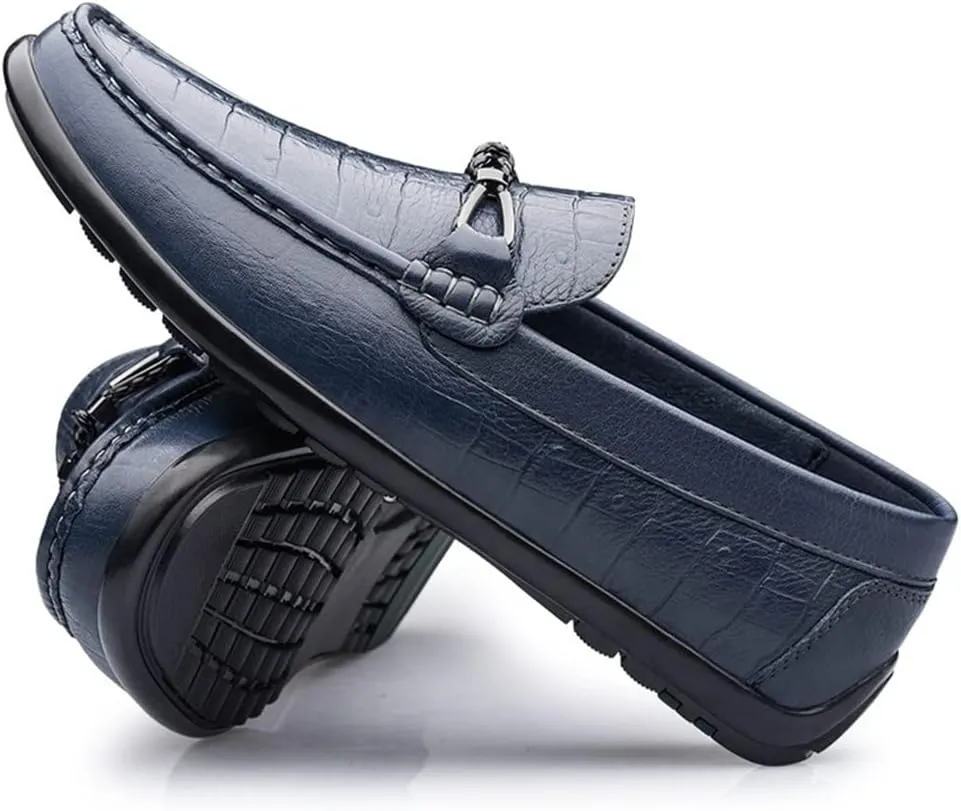 Men's Loafers Round Toe Moccasins Faux Crocodile Print Leather Slip Resistant Flexible Anti-Slip Fashion Slip-on