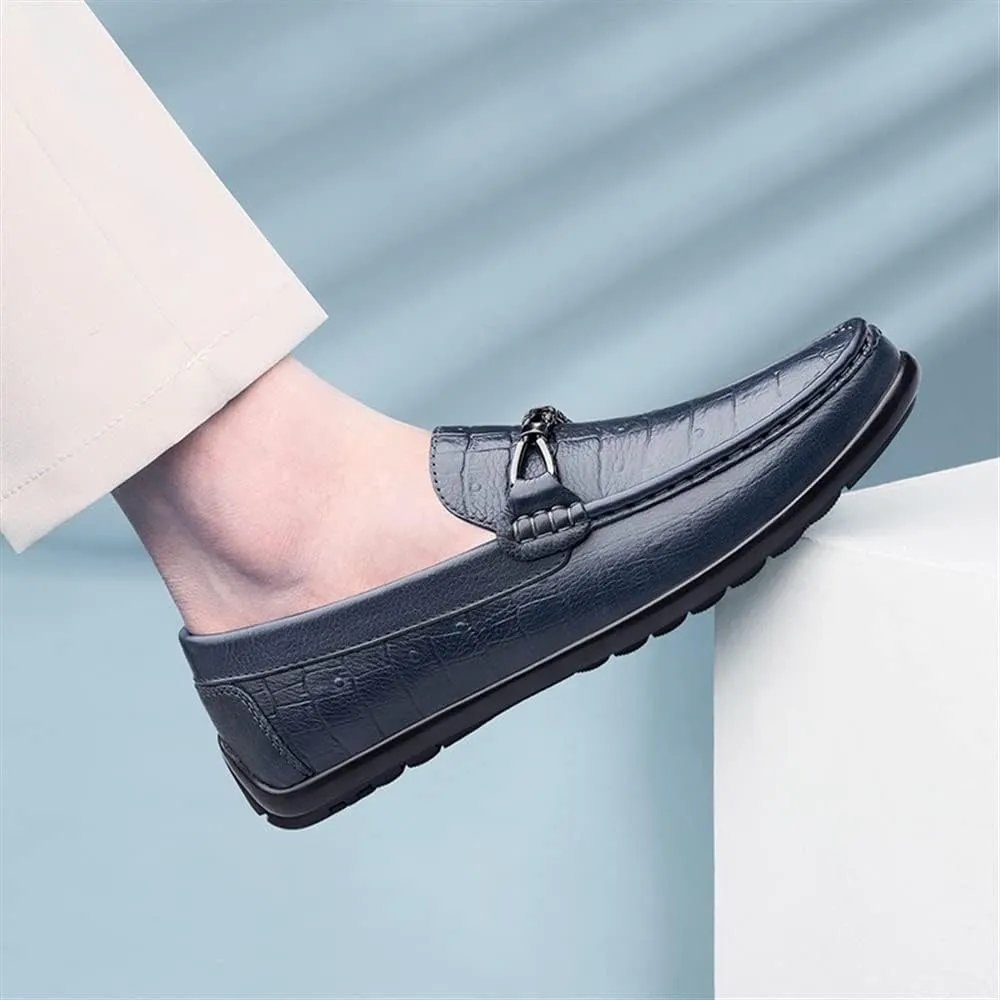Men's Loafers Round Toe Moccasins Faux Crocodile Print Leather Slip Resistant Flexible Anti-Slip Fashion Slip-on