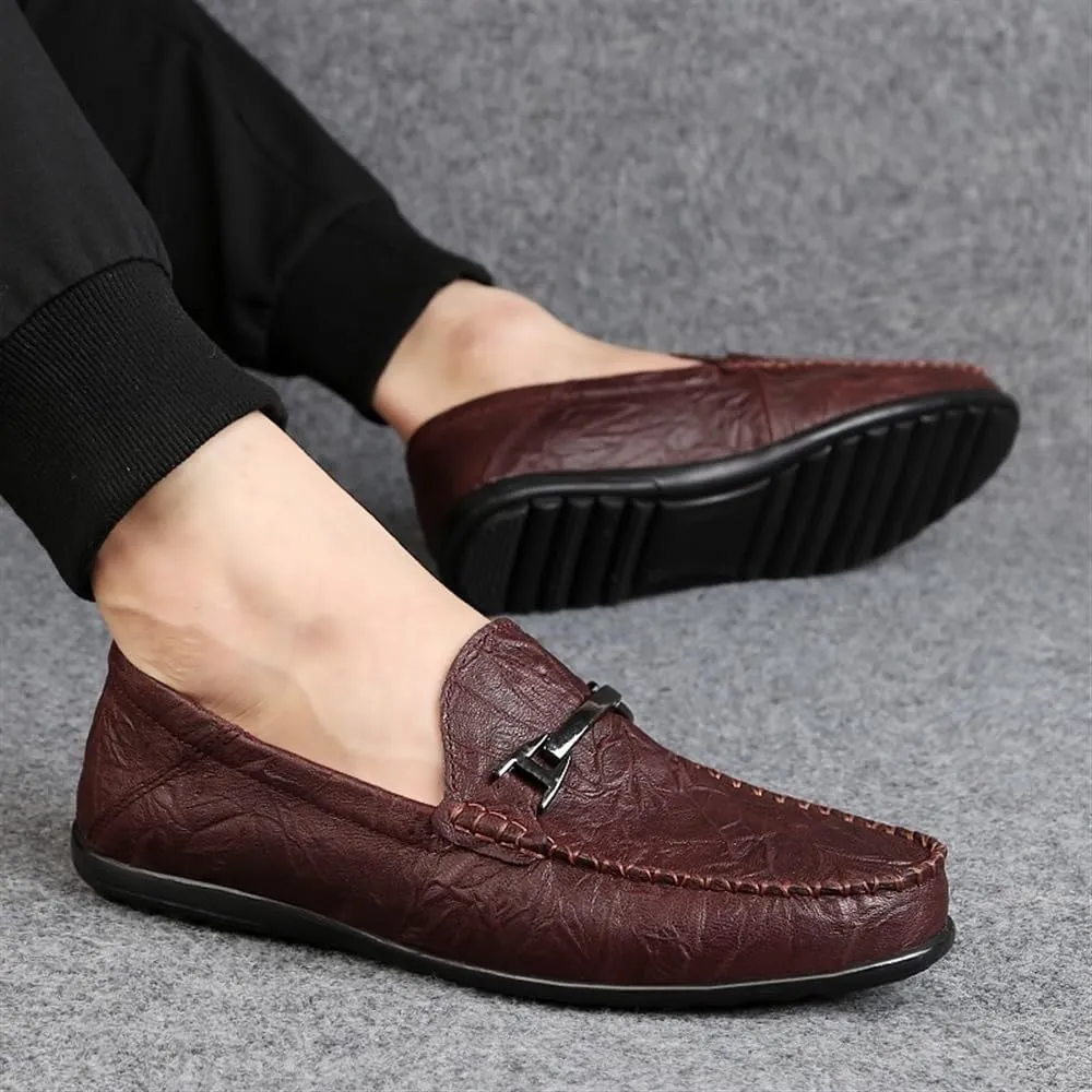Men's Loafers Round Toe Moccasins Shoes Simple Leather Slip-On Resistant Anti-Slip Flexible Fashion Slip-ons
