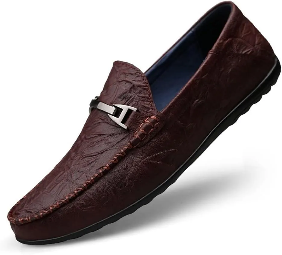 Men's Loafers Round Toe Moccasins Shoes Simple Leather Slip-On Resistant Anti-Slip Flexible Fashion Slip-ons