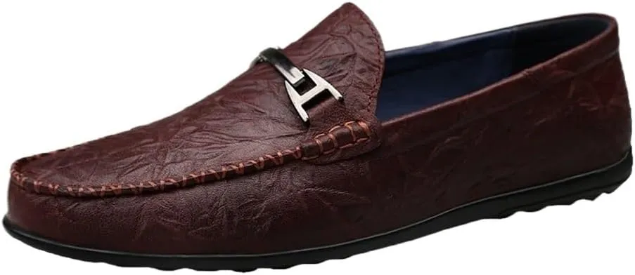 Men's Loafers Round Toe Moccasins Shoes Simple Leather Slip-On Resistant Anti-Slip Flexible Fashion Slip-ons