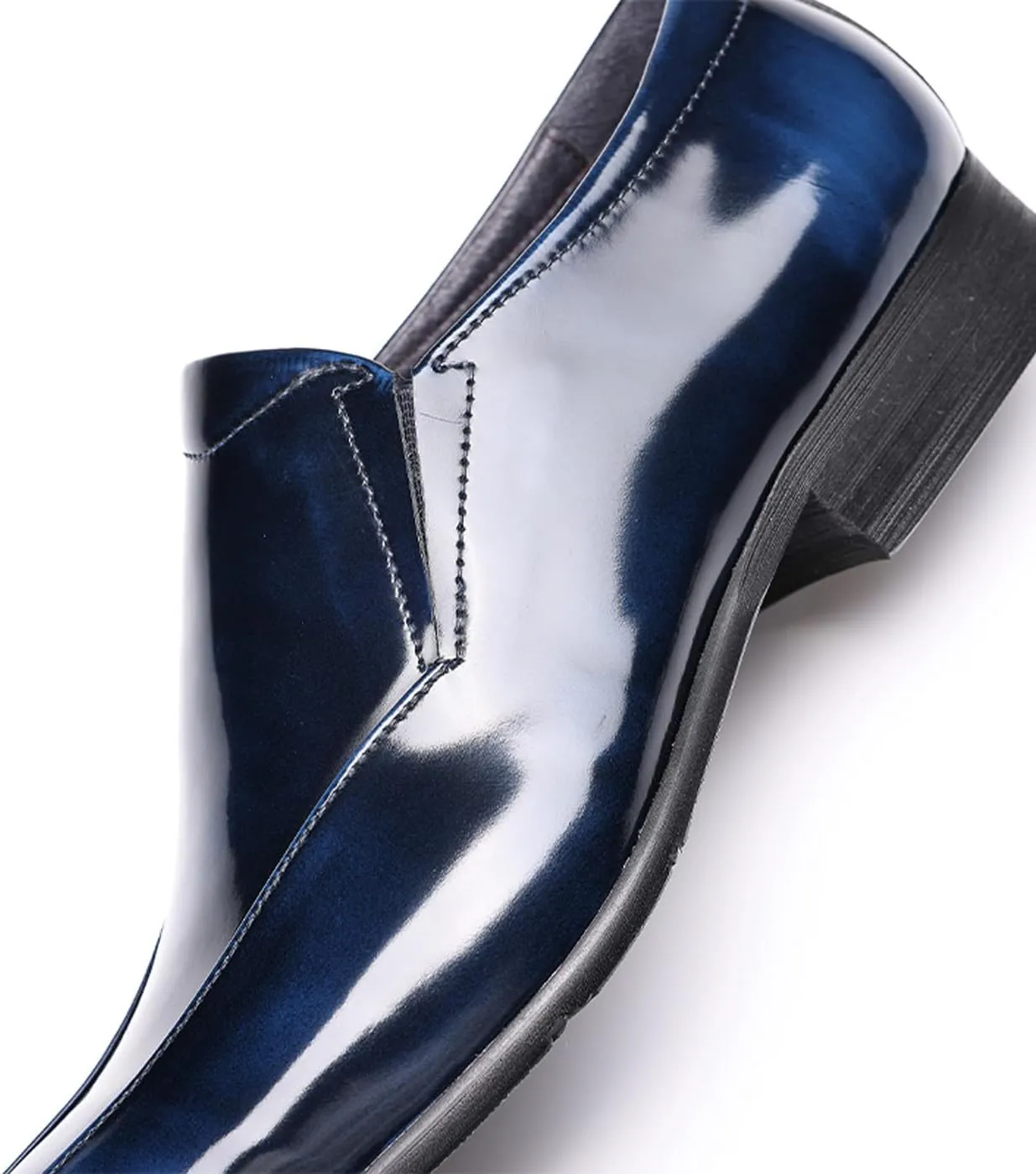 Men's Patent Leather Slip-On Loafers | Pointed Toe Penny Dress Shoes for Wedding & Business | Shining Casual Loafers with Cushioned Comfort Sole
