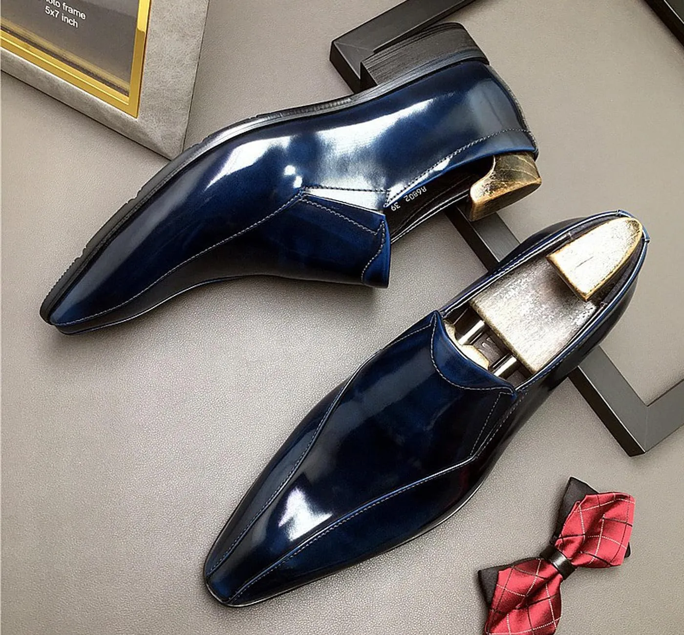Men's Patent Leather Slip-On Loafers | Pointed Toe Penny Dress Shoes for Wedding & Business | Shining Casual Loafers with Cushioned Comfort Sole