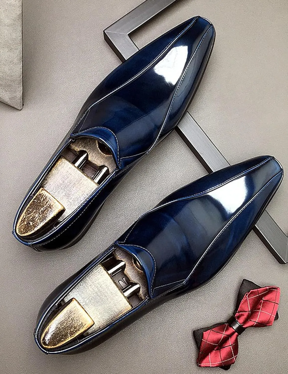 Men's Patent Leather Slip-On Loafers | Pointed Toe Penny Dress Shoes for Wedding & Business | Shining Casual Loafers with Cushioned Comfort Sole