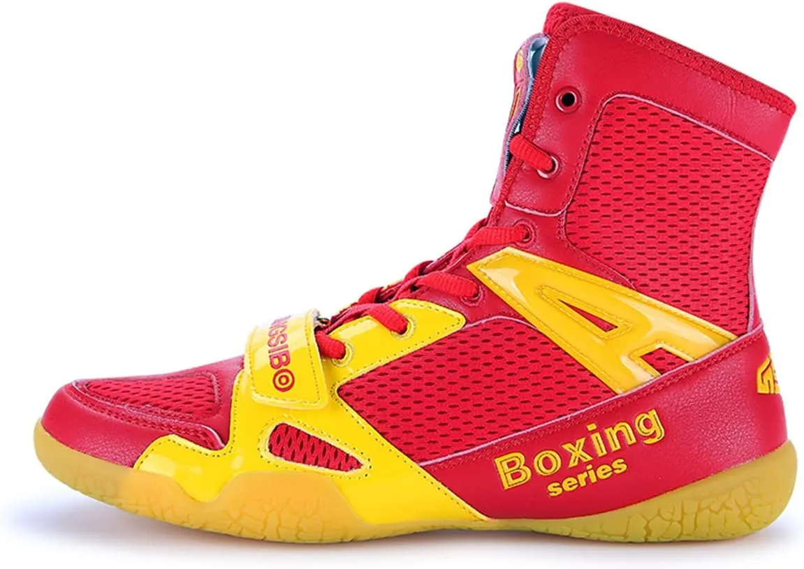 Men's Pro Boxing Shoes Breathable Wrestling Shoes Lightweight Training Shoe for Adult & Youth Men Women High Top Fitness Sneakers Non Slip Rubber Boots Deep Squat Combat Shoes