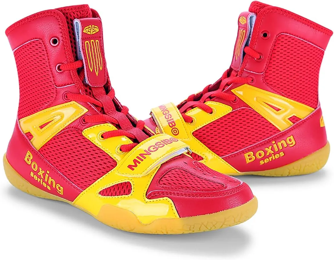 Men's Pro Boxing Shoes Breathable Wrestling Shoes Lightweight Training Shoe for Adult & Youth Men Women High Top Fitness Sneakers Non Slip Rubber Boots Deep Squat Combat Shoes