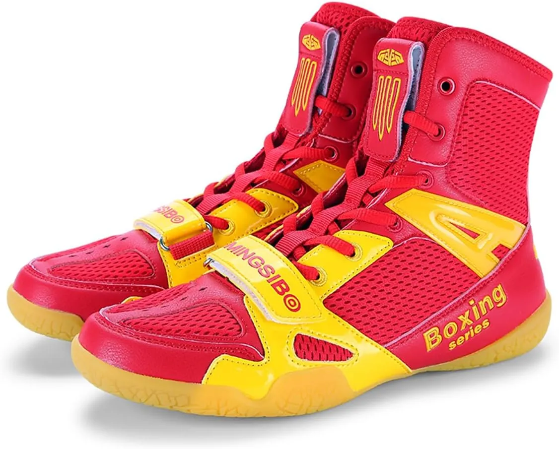 Men's Pro Boxing Shoes Breathable Wrestling Shoes Lightweight Training Shoe for Adult & Youth Men Women High Top Fitness Sneakers Non Slip Rubber Boots Deep Squat Combat Shoes