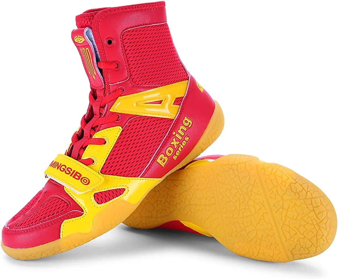 Men's Pro Boxing Shoes Breathable Wrestling Shoes Lightweight Training Shoe for Adult & Youth Men Women High Top Fitness Sneakers Non Slip Rubber Boots Deep Squat Combat Shoes