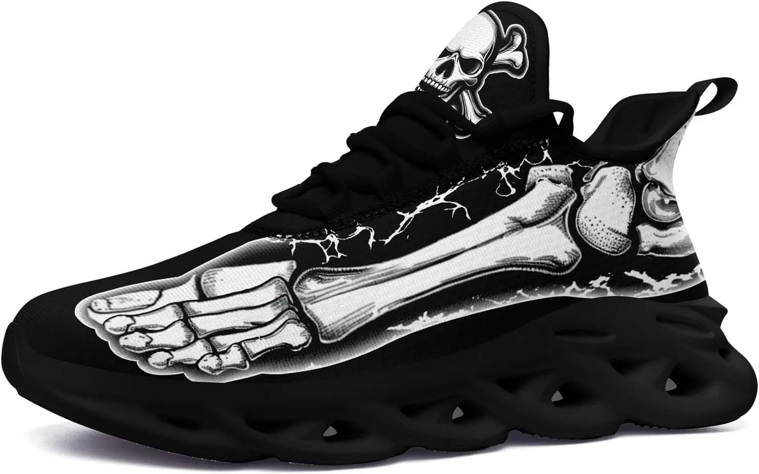 Men's Skull Gothic Running Shoes Lightweight Breathable Sport Shoes for Women Cushion Slip On Walking Sneaker