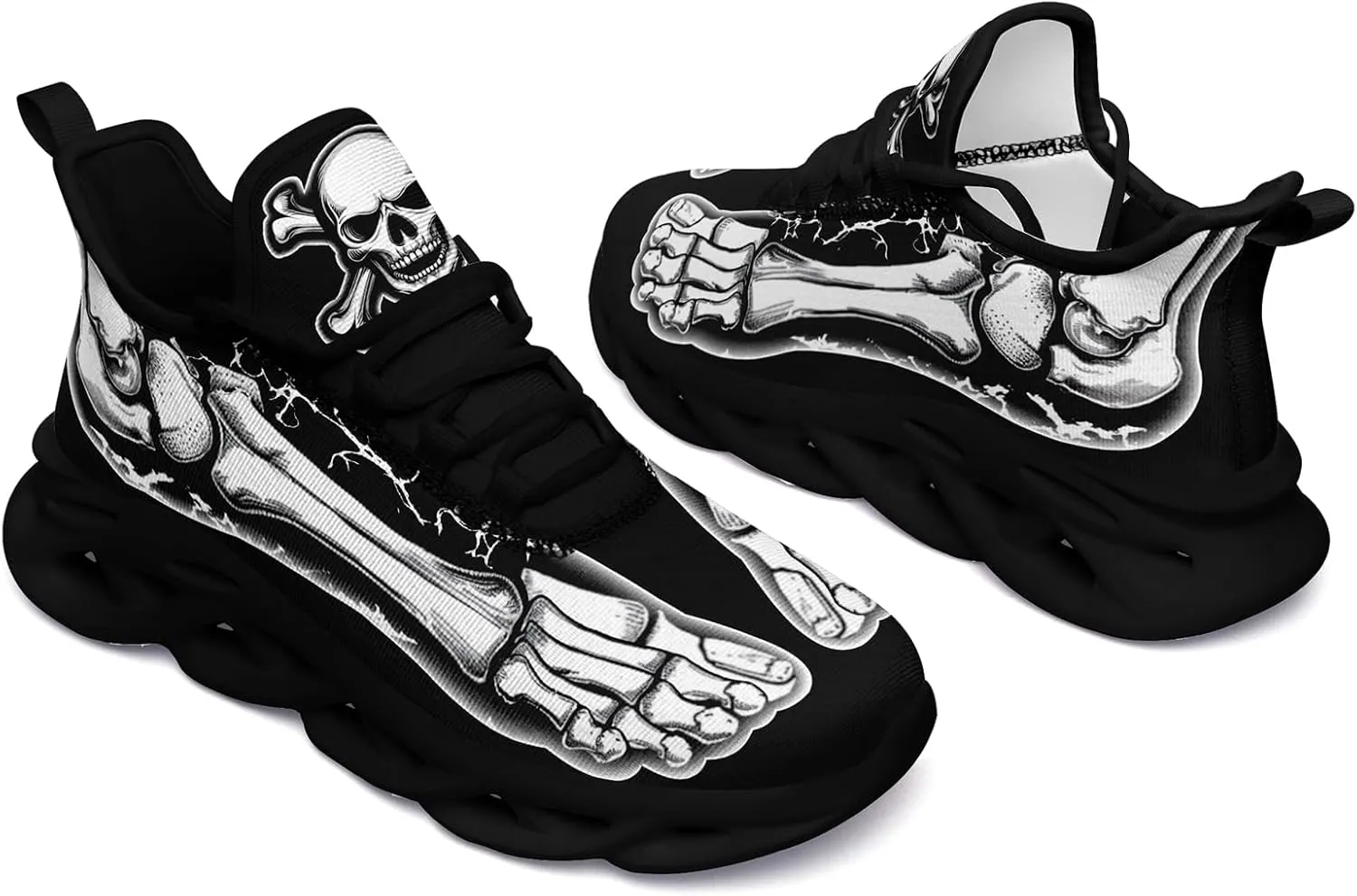 Men's Skull Gothic Running Shoes Lightweight Breathable Sport Shoes for Women Cushion Slip On Walking Sneaker