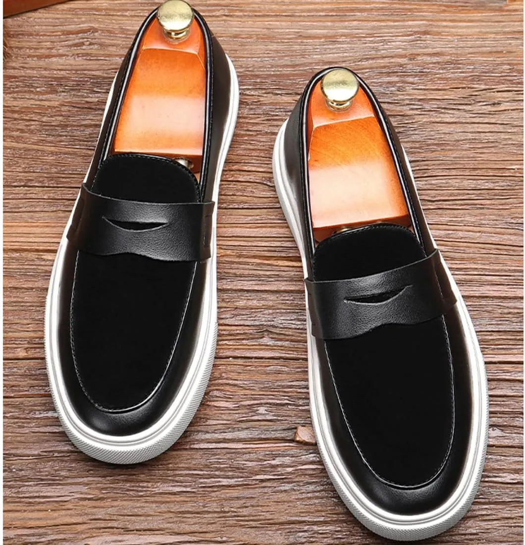 Men's Slip-On Suede Leather Loafers – Lightweight Round Toe Casual Dress Shoes with Metal Buckle, Comfortable Driving & Walking Penny Sneakers
