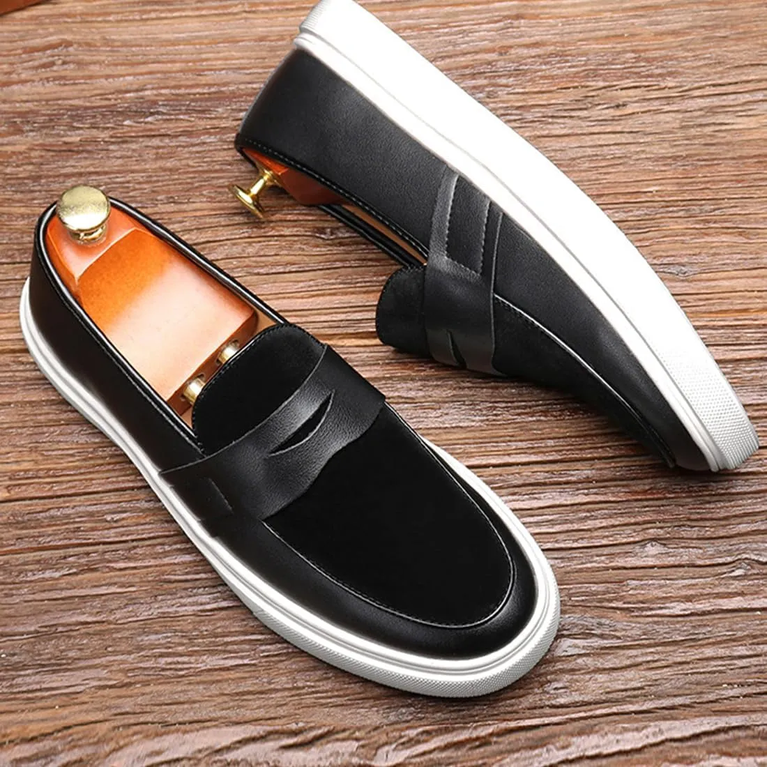 Men's Slip-On Suede Leather Loafers – Lightweight Round Toe Casual Dress Shoes with Metal Buckle, Comfortable Driving & Walking Penny Sneakers