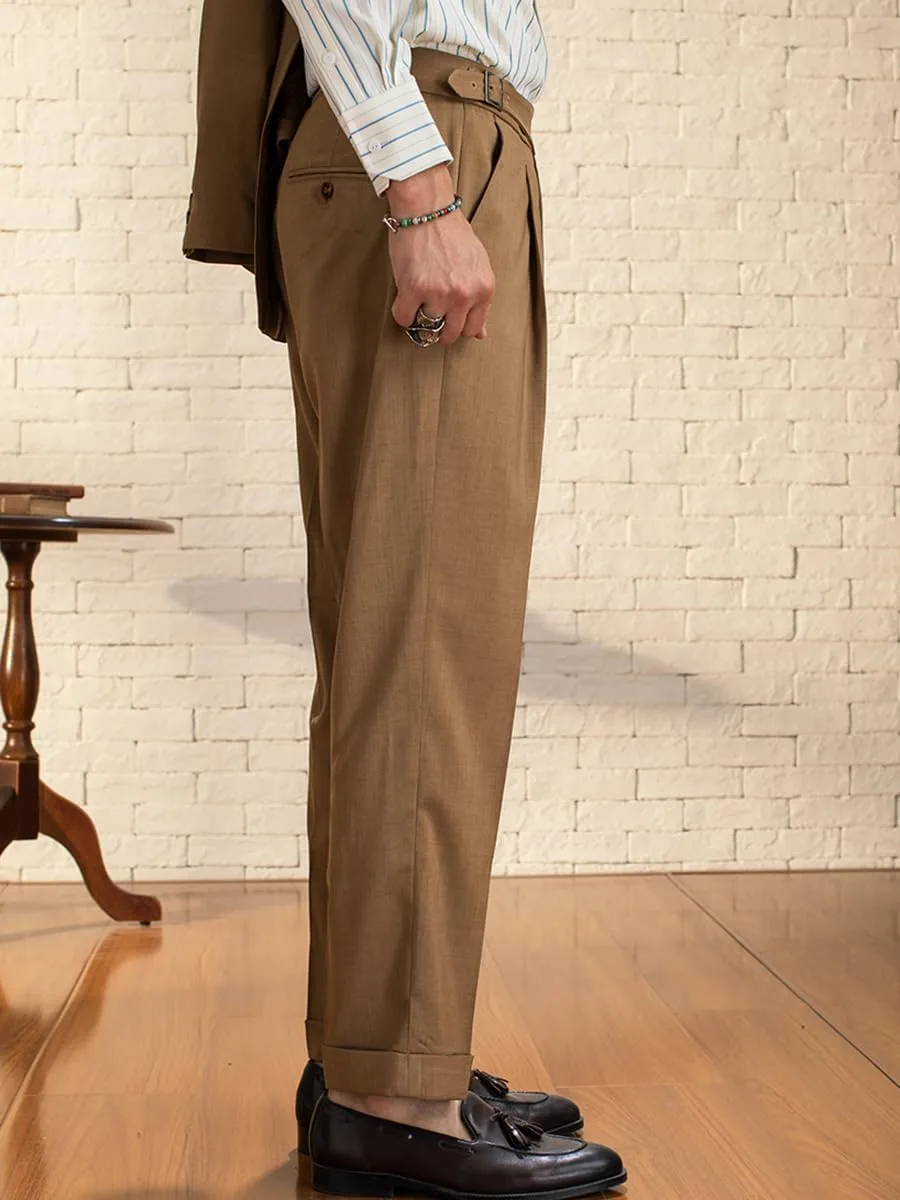 Men's Straight Western Gurkha Pants Retro Tapered Leg Classic Flat Front Chino Pants
