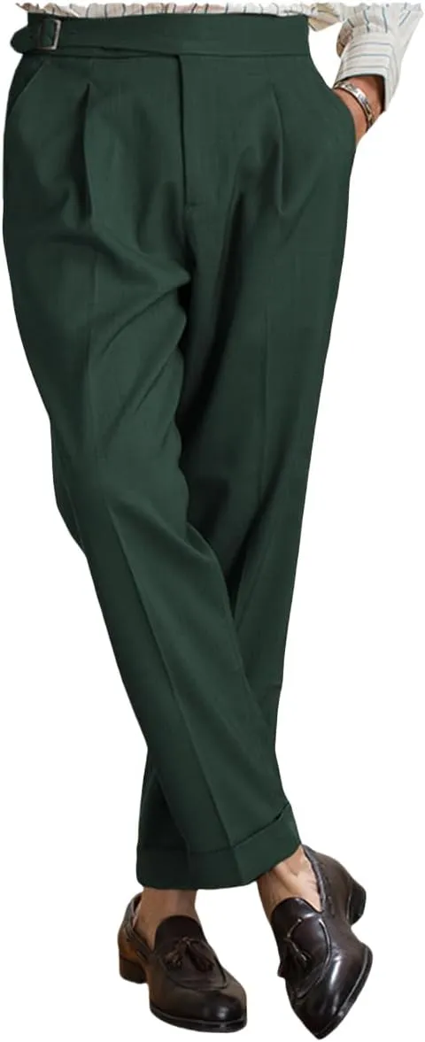 Men's Straight Western Gurkha Pants Retro Tapered Leg Classic Flat Front Chino Pants