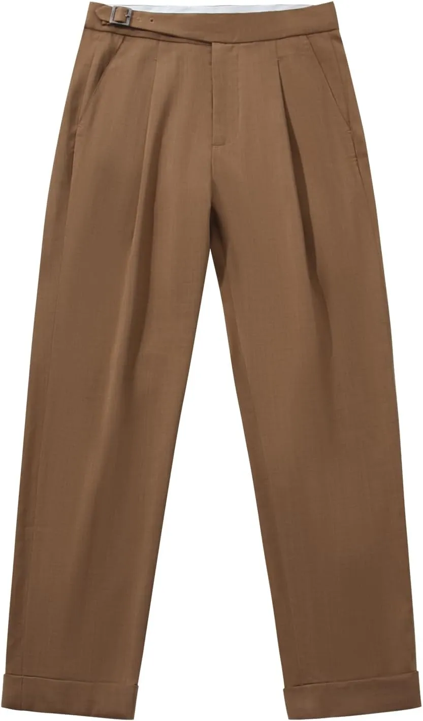 Men's Straight Western Gurkha Pants Retro Tapered Leg Classic Flat Front Chino Pants