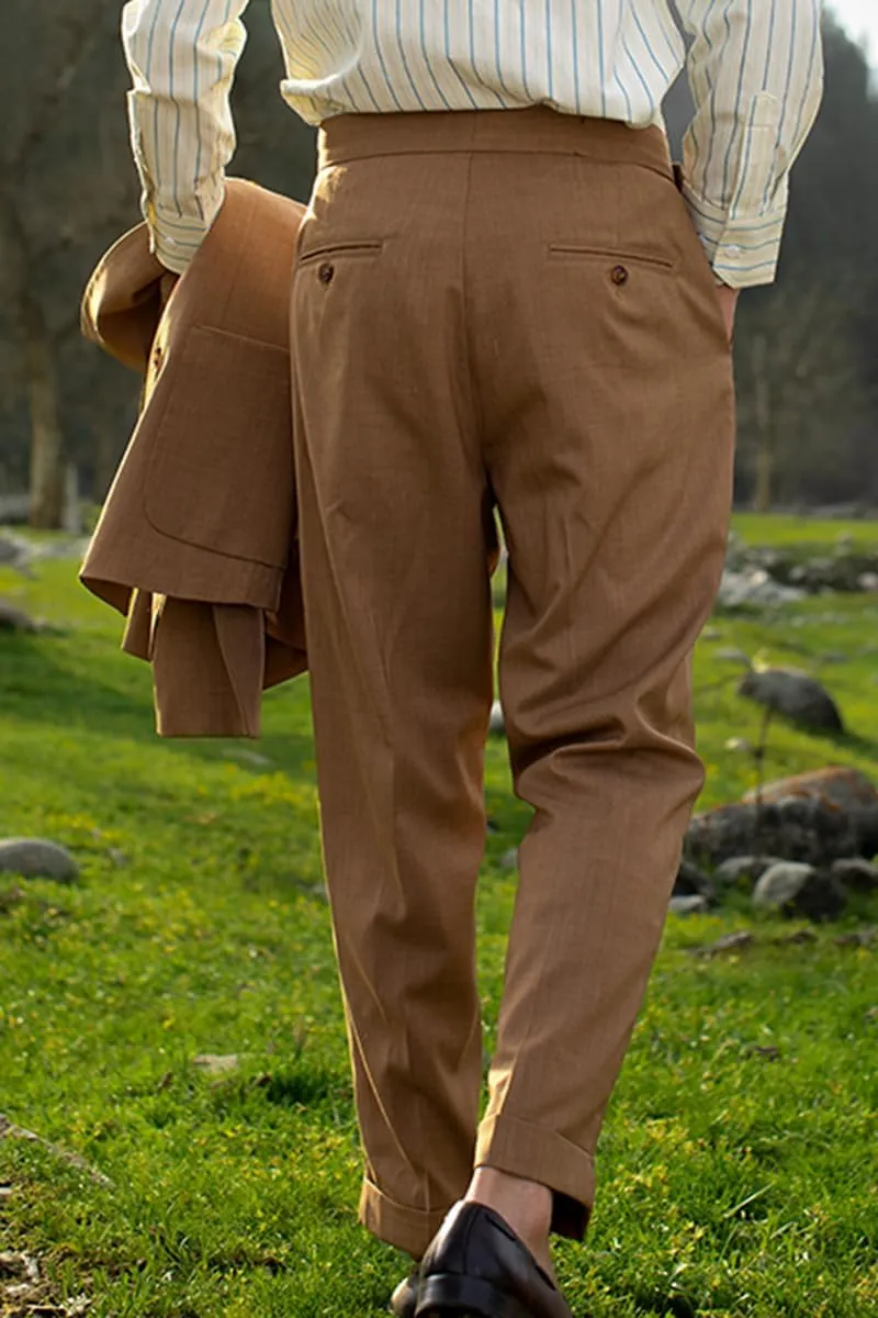 Men's Straight Western Gurkha Pants Retro Tapered Leg Classic Flat Front Chino Pants