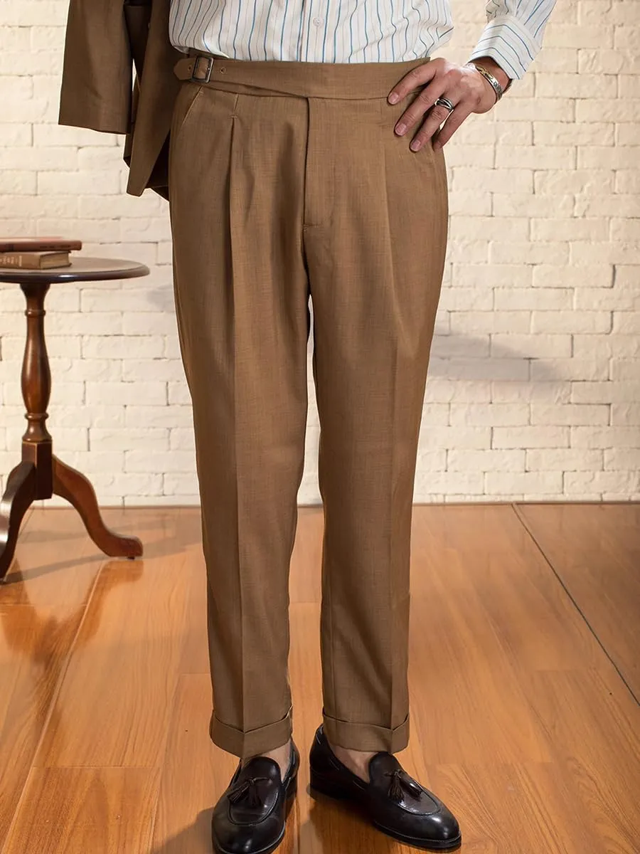 Men's Straight Western Gurkha Pants Retro Tapered Leg Classic Flat Front Chino Pants
