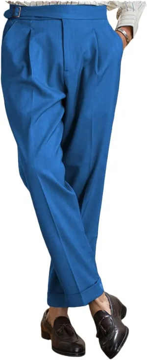 Men's Straight Western Gurkha Pants Retro Tapered Leg Classic Flat Front Chino Pants