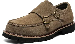 Mens Suede Double Monk Strap Loafers Classic Round Toe Low Top Slip On Dress Shoes Comfort Non Slip Design for Casual Work Daily Wear