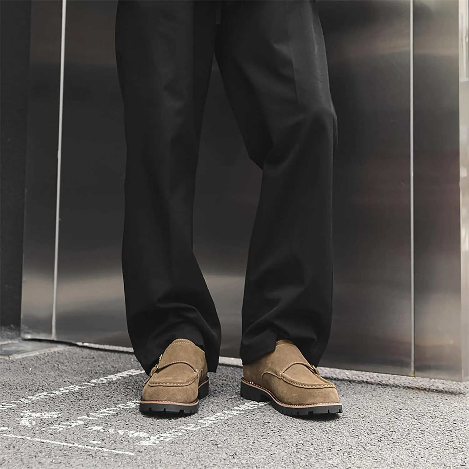 Mens Suede Double Monk Strap Loafers Classic Round Toe Low Top Slip On Dress Shoes Comfort Non Slip Design for Casual Work Daily Wear