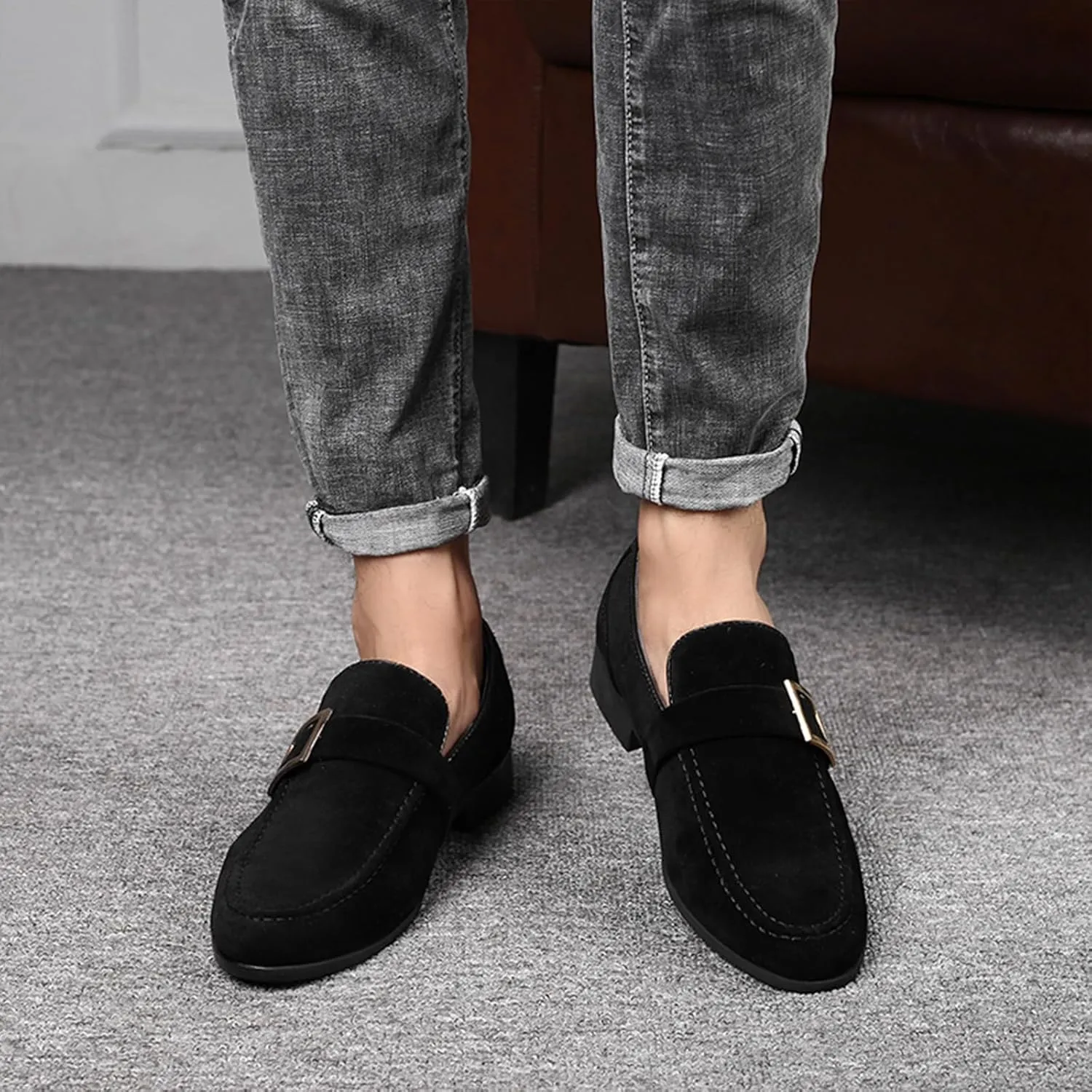 Men's Suede Leather Penny Loafers Slip On Casual Business Dress Shoes Classic Comfortable Driving Moccasins