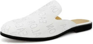 Mens Velvet Slip-On Mules Loafers Glitter Half Loafers Shoes Mens Backless Sandals Black White Size 7-13