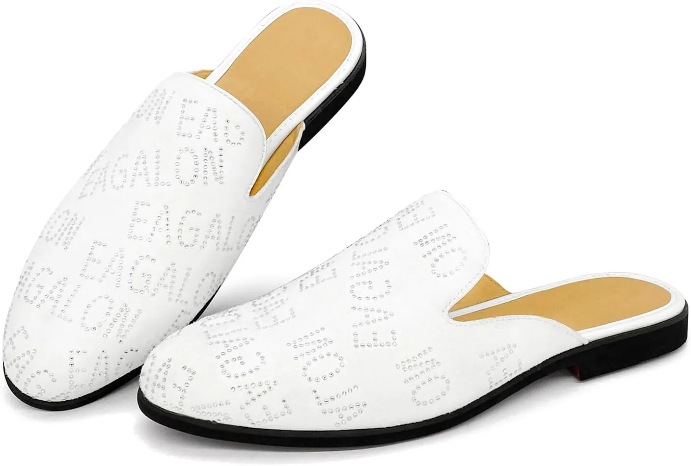 Mens Velvet Slip-On Mules Loafers Glitter Half Loafers Shoes Mens Backless Sandals Black White Size 7-13