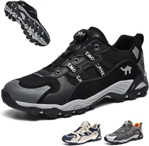 Men's Waterproof Hiking Shoe for Walking & Trail Shoes Self-Tying Anti Slip Outdoor Hike Trekking Shoes Low Top Breathable Camping Hiker Sneakers