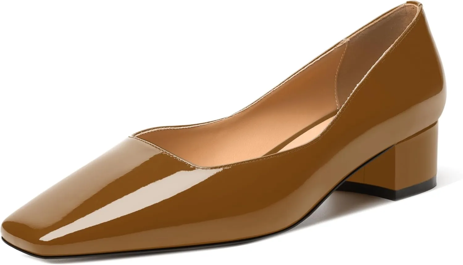 MERRORI Women's Low Heel 1.5 Inch Party Slip On Square Toe Chunky Casual Patent Fashion Pumps Shoes