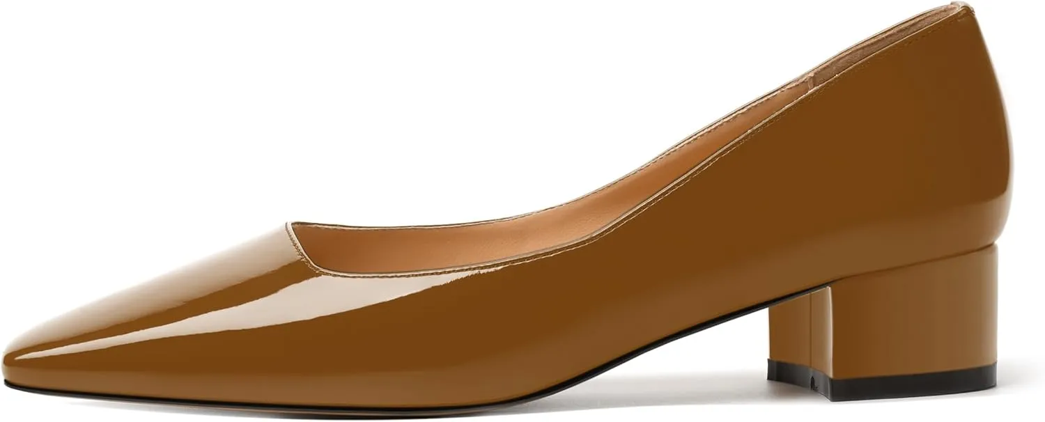 MERRORI Women's Low Heel 1.5 Inch Party Slip On Square Toe Chunky Casual Patent Fashion Pumps Shoes