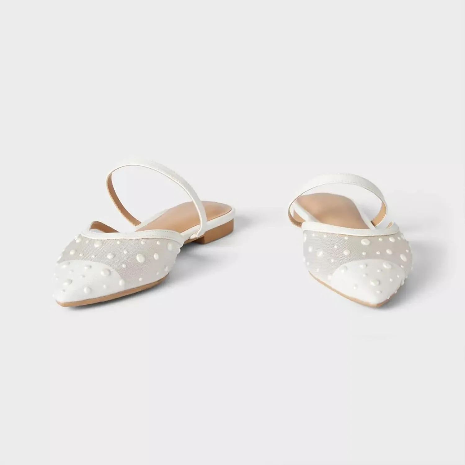Mesh Ballet Flats for Women Fishnet Mules Shoes Pointed Toe Comfy Casual Office Slip on Mule Flats