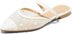 Mesh Ballet Flats for Women Fishnet Mules Shoes Pointed Toe Comfy Casual Office Slip on Mule Flats