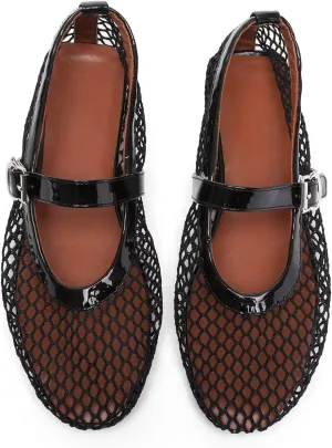 Mesh Flats for Women Ballerina Comfortable Mule Casual Round Toe Buckle Strap Ballet Mary Jane Shoes for Summer