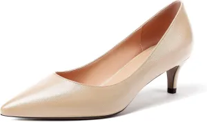 Mettesally Women's Kitten Heel Pumps Pointed Toe Mid Heels Slip On Low Stiletto Heel Party Office Dress Shoes