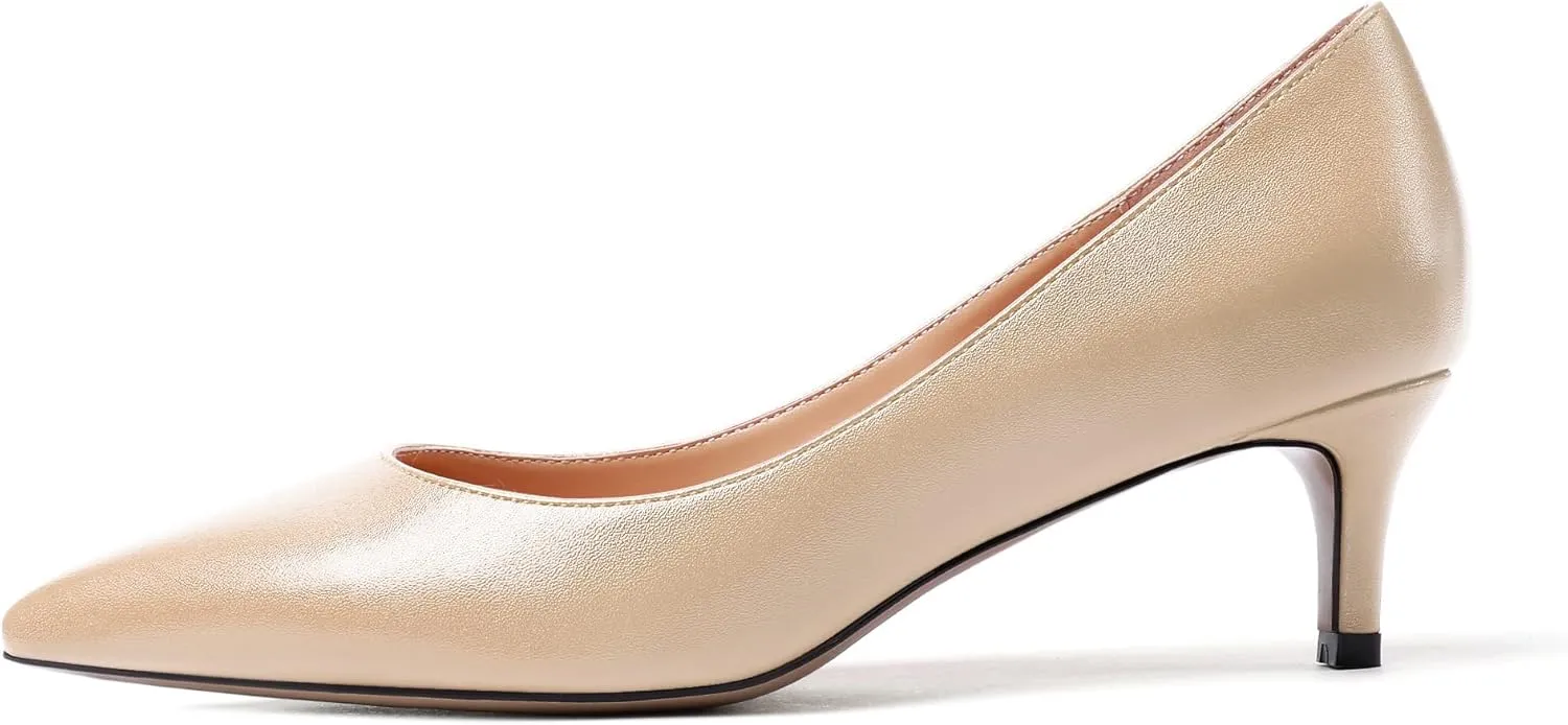 Mettesally Women's Kitten Heel Pumps Pointed Toe Mid Heels Slip On Low Stiletto Heel Party Office Dress Shoes
