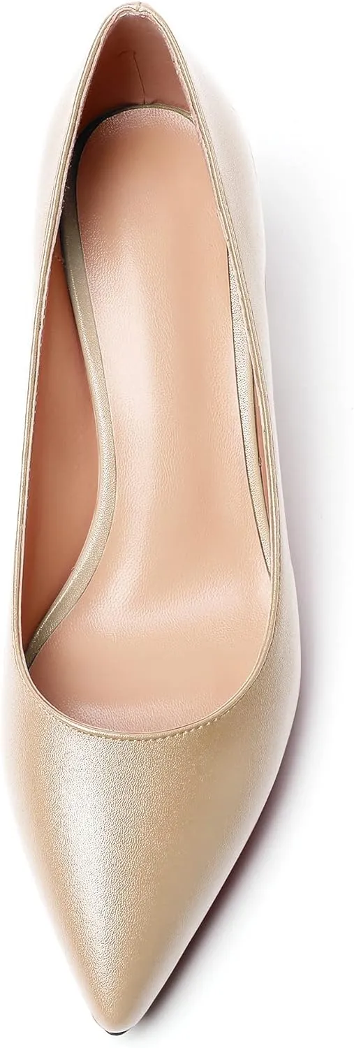 Mettesally Women's Kitten Heel Pumps Pointed Toe Mid Heels Slip On Low Stiletto Heel Party Office Dress Shoes