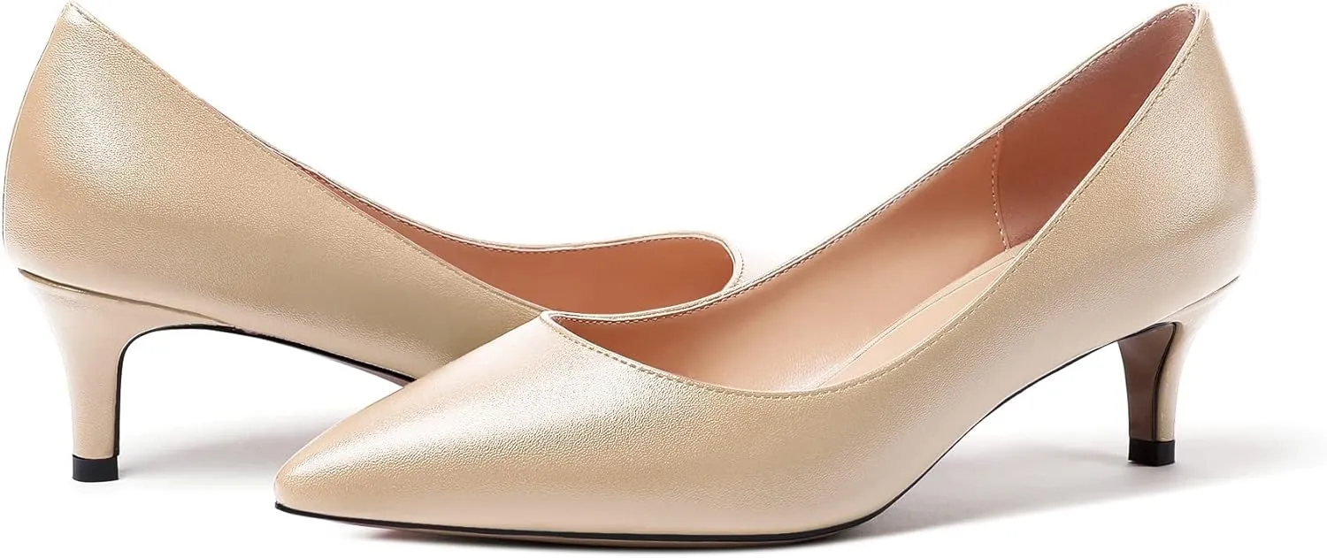 Mettesally Women's Kitten Heel Pumps Pointed Toe Mid Heels Slip On Low Stiletto Heel Party Office Dress Shoes