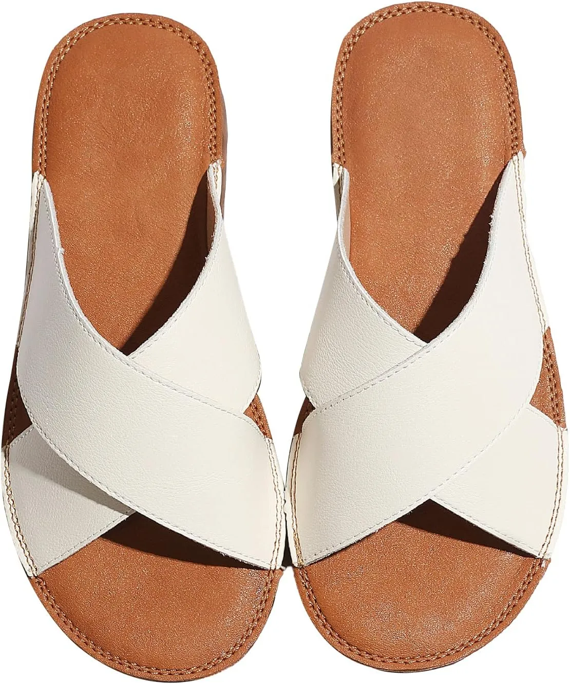 MGGMOKAY Women's Flat Sandals Fashion Slides With Soft Leather Slippers for Summer,Black,6