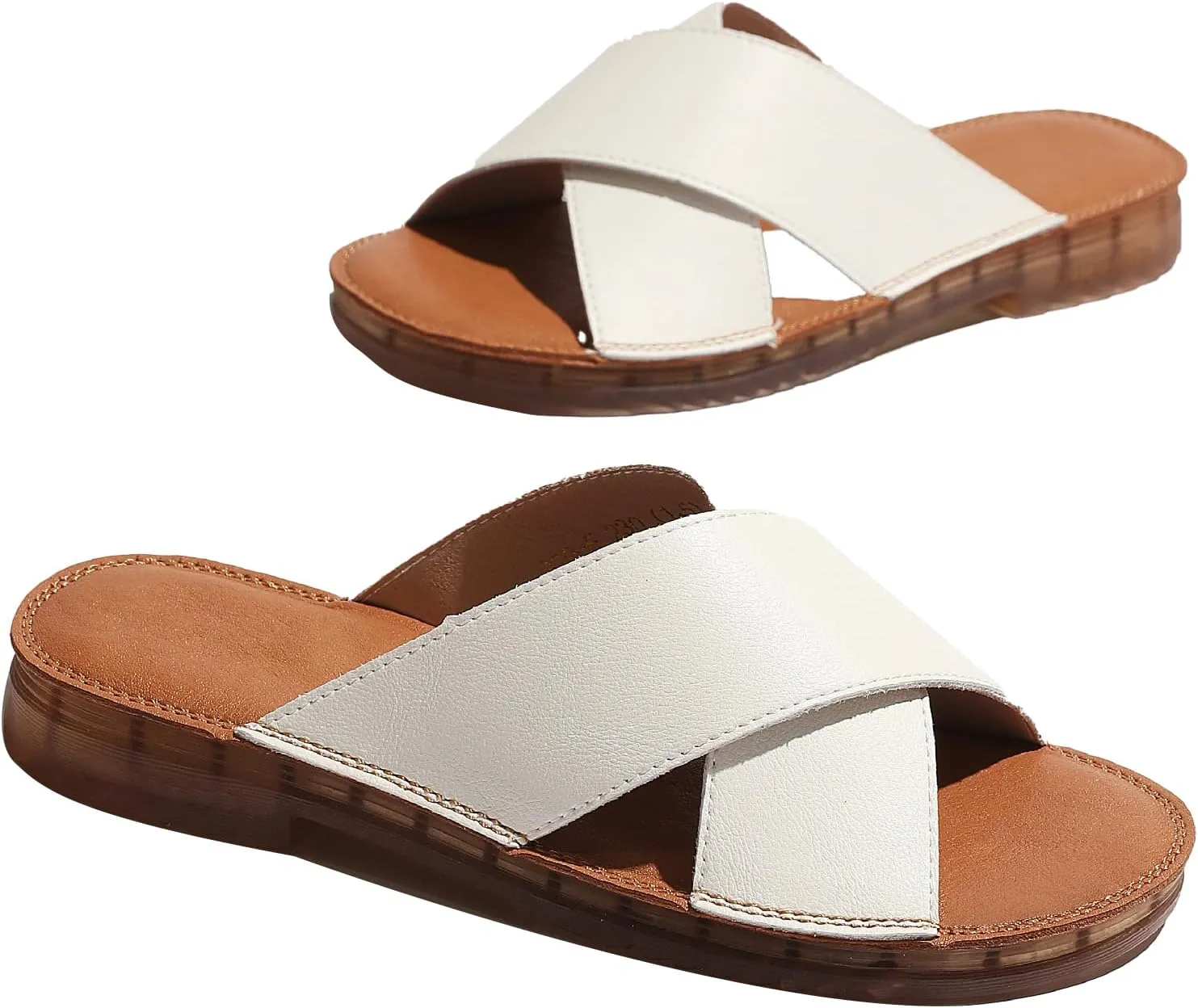 MGGMOKAY Women's Flat Sandals Fashion Slides With Soft Leather Slippers for Summer,Black,6