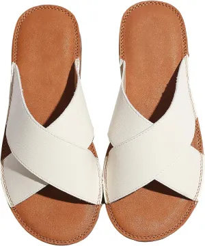 MGGMOKAY Women's Flat Sandals Fashion Slides With Soft Leather Slippers for Summer,Black,6