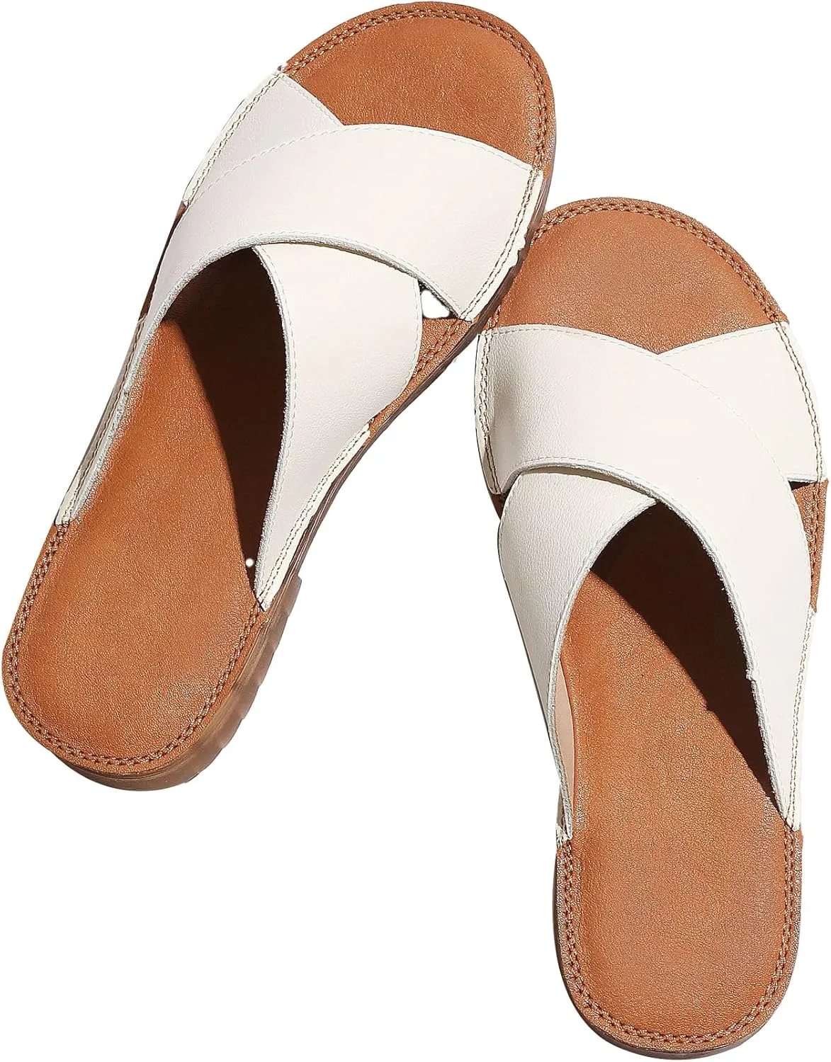 MGGMOKAY Women's Flat Sandals Fashion Slides With Soft Leather Slippers for Summer,Black,6